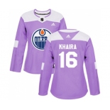 Women Adidas Edmonton Oilers #16 Jujhar Khaira Authentic Purple Fights Cancer Practice NHL Jersey