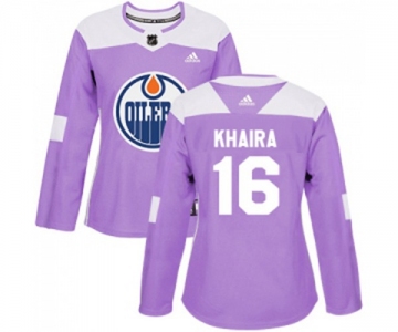 Women Adidas Edmonton Oilers #16 Jujhar Khaira Authentic Purple Fights Cancer Practice NHL Jersey