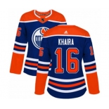 Women Adidas Edmonton Oilers #16 Jujhar Khaira Authentic Royal Blue Alternate NHL Jersey