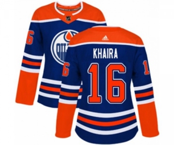 Women Adidas Edmonton Oilers #16 Jujhar Khaira Authentic Royal Blue Alternate NHL Jersey