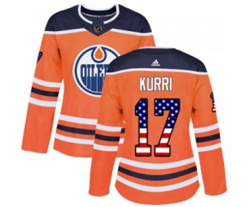 Women Adidas Edmonton Oilers #17 Jari Kurri Authentic Orange USA Flag Fashion NHL Jersey