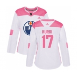 Women Adidas Edmonton Oilers #17 Jari Kurri Authentic White Pink Fashion NHL Jersey