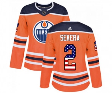 Women Adidas Edmonton Oilers #2 Andrej Sekera Authentic Orange USA Flag Fashion NHL Jersey