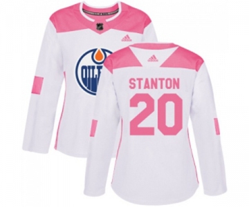 Women Adidas Edmonton Oilers #20 Ryan Stanton Authentic White Pink Fashion NHL Jersey