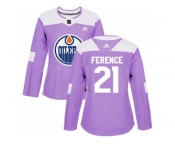 Women Adidas Edmonton Oilers #21 Andrew Ference Purple Authentic Fights Cancer Stitched NHL Jersey