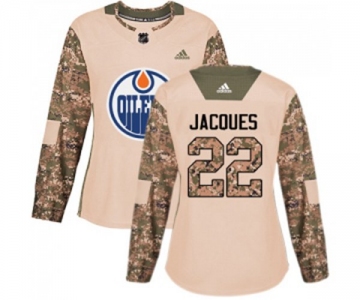 Women Adidas Edmonton Oilers #22 Jean-Francois Jacques Authentic Camo Veterans Day Practice NHL Jersey