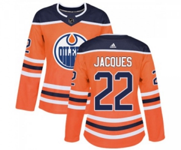 Women Adidas Edmonton Oilers #22 Jean-Francois Jacques Authentic Orange Home NHL Jersey