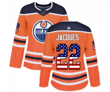 Women Adidas Edmonton Oilers #22 Jean-Francois Jacques Authentic Orange USA Flag Fashion NHL Jersey