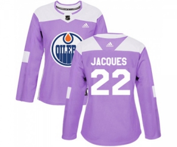 Women Adidas Edmonton Oilers #22 Jean-Francois Jacques Authentic Purple Fights Cancer Practice NHL Jersey