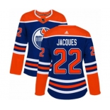 Women Adidas Edmonton Oilers #22 Jean-Francois Jacques Authentic Royal Blue Alternate NHL Jersey