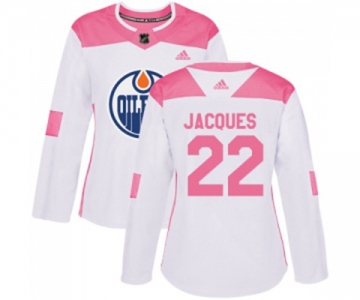 Women Adidas Edmonton Oilers #22 Jean-Francois Jacques Authentic White Pink Fashion NHL Jersey