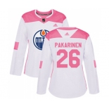 Women Adidas Edmonton Oilers #26 Iiro Pakarinen Authentic White Pink Fashion NHL Jersey