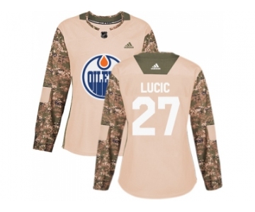 Women Adidas Edmonton Oilers #27 Milan Lucic Camo Authentic 2017 Veterans Day Stitched NHL Jersey