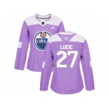 Women Adidas Edmonton Oilers #27 Milan Lucic Purple Authentic Fights Cancer Stitched NHL Jerse