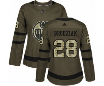 Women Adidas Edmonton Oilers #28 Kyle Brodziak Authentic Green Salute to Service NHL Jersey