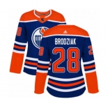 Women Adidas Edmonton Oilers #28 Kyle Brodziak Authentic Royal Blue Alternate NHL Jersey