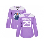 Women Adidas Edmonton Oilers #29 Leon Draisaitl Purple Authentic Fights Cancer Stitched NHL Jersey