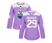 Women Adidas Edmonton Oilers #29 Leon Draisaitl Purple Authentic Fights Cancer Stitched NHL Jersey