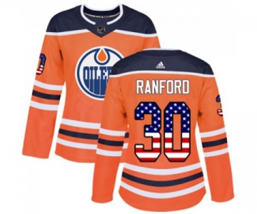 Women Adidas Edmonton Oilers #30 Bill Ranford Authentic Orange USA Flag Fashion NHL Jersey