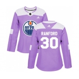 Women Adidas Edmonton Oilers #30 Bill Ranford Authentic Purple Fights Cancer Practice NHL Jersey