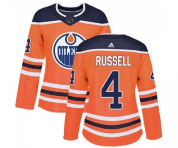 Women Adidas Edmonton Oilers #4 Kris Russell Authentic Orange Home NHL Jersey