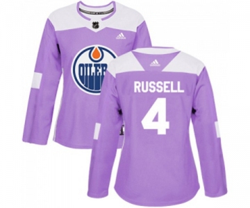 Women Adidas Edmonton Oilers #4 Kris Russell Authentic Purple Fights Cancer Practice NHL Jersey