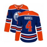 Women Adidas Edmonton Oilers #4 Kris Russell Authentic Royal Blue Alternate NHL Jersey