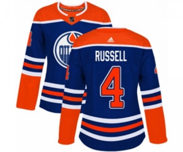 Women Adidas Edmonton Oilers #4 Kris Russell Authentic Royal Blue Alternate NHL Jersey