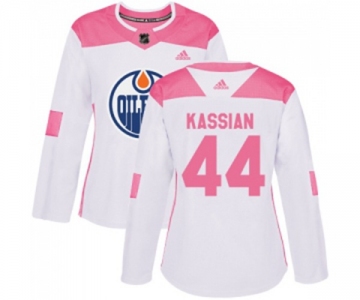 Women Adidas Edmonton Oilers #44 Zack Kassian Authentic White Pink Fashion NHL Jersey