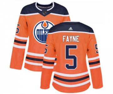 Women Adidas Edmonton Oilers #5 Mark Fayne Authentic Orange Home NHL Jersey