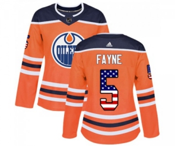 Women Adidas Edmonton Oilers #5 Mark Fayne Authentic Orange USA Flag Fashion NHL Jersey