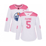 Women Adidas Edmonton Oilers #5 Mark Fayne Authentic White Pink Fashion NHL Jersey