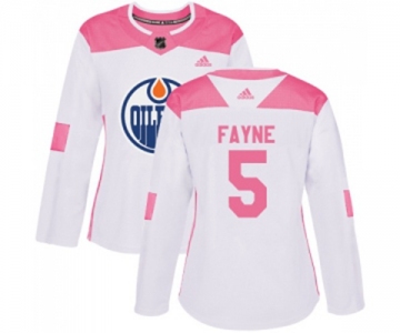 Women Adidas Edmonton Oilers #5 Mark Fayne Authentic White Pink Fashion NHL Jersey