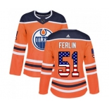 Women Adidas Edmonton Oilers #51 Brian Ferlin Authentic Orange USA Flag Fashion NHL Jersey