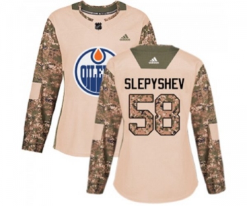 Women Adidas Edmonton Oilers #58 Anton Slepyshev Authentic Camo Veterans Day Practice NHL Jersey