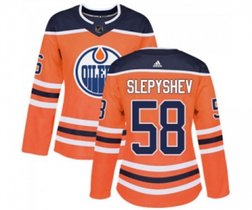 Women Adidas Edmonton Oilers #58 Anton Slepyshev Authentic Orange Home NHL Jersey