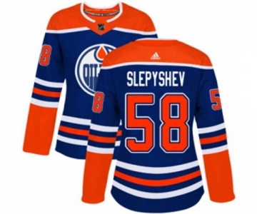 Women Adidas Edmonton Oilers #58 Anton Slepyshev Authentic Royal Blue Alternate NHL Jersey