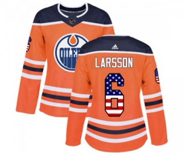 Women Adidas Edmonton Oilers #6 Adam Larsson Authentic Orange USA Flag Fashion NHL Jersey