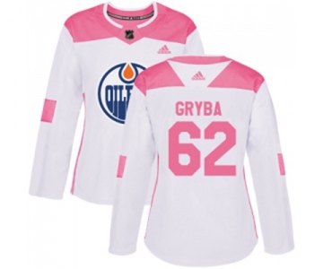 Women Adidas Edmonton Oilers #62 Eric Gryba Authentic White Pink Fashion NHL Jersey