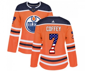 Women Adidas Edmonton Oilers #7 Paul Coffey Authentic Orange USA Flag Fashion NHL Jersey