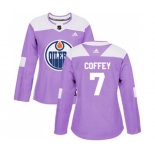 Women Adidas Edmonton Oilers #7 Paul Coffey Authentic Purple Fights Cancer Practice NHL Jersey