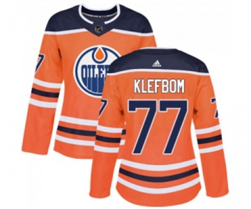 Women Adidas Edmonton Oilers #77 Oscar Klefbom Authentic Orange Home NHL Jersey