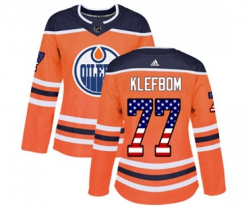 Women Adidas Edmonton Oilers #77 Oscar Klefbom Authentic Orange USA Flag Fashion NHL Jersey