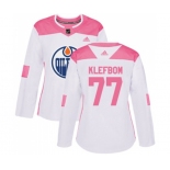 Women Adidas Edmonton Oilers #77 Oscar Klefbom Authentic White Pink Fashion NHL Jersey