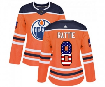 Women Adidas Edmonton Oilers #8 Ty Rattie Authentic Orange USA Flag Fashion NHL Jersey