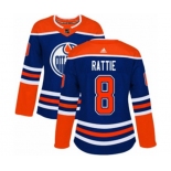 Women Adidas Edmonton Oilers #8 Ty Rattie Authentic Royal Blue Alternate NHL Jersey