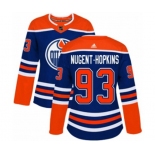 Women Adidas Edmonton Oilers #93 Ryan Nugent-Hopkins Authentic Royal Blue Alternate NHL Jersey