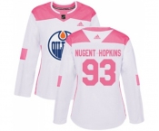 Women Adidas Edmonton Oilers #93 Ryan Nugent-Hopkins Authentic White Pink Fashion NHL Jersey