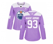 Women Adidas Edmonton Oilers #93 Ryan Nugent-Hopkins Purple Authentic Fights Cancer Stitched NHL Jersey