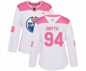 Women Adidas Edmonton Oilers #94 Ryan Smyth Authentic White Pink Fashion NHL Jersey